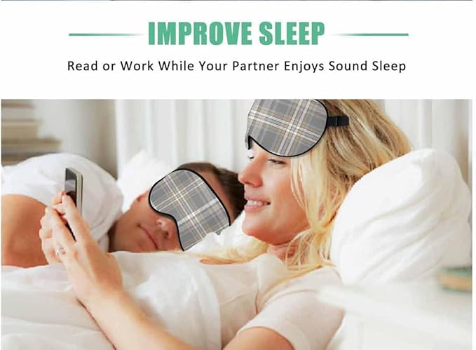 Chequer Sleep Eye Mask Gray Pale Khaki Brown White Plaid Men Women Sleep Mask with Adjustable Strap Eye Cover Eye Shade for Travel, Nap,Meditation - Bloomnest