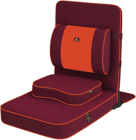 Friends Of Meditation Extra Large Meditation Chair | Floor Chair with Back Support | Yoga Chairs for Adults | Portable Folding Chair | Yoga Chair with Cushion & Meditation Block | Maroon | 24x22 in - Bloomnest