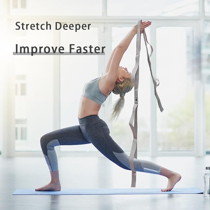 Stretching Strap Yoga Strap with Loops, Stretch Straps for Physical Therapy, Non-Elastic Exercise Strap for Pilates, Dance and Gymnastics with Workout Guide - Bloomnest