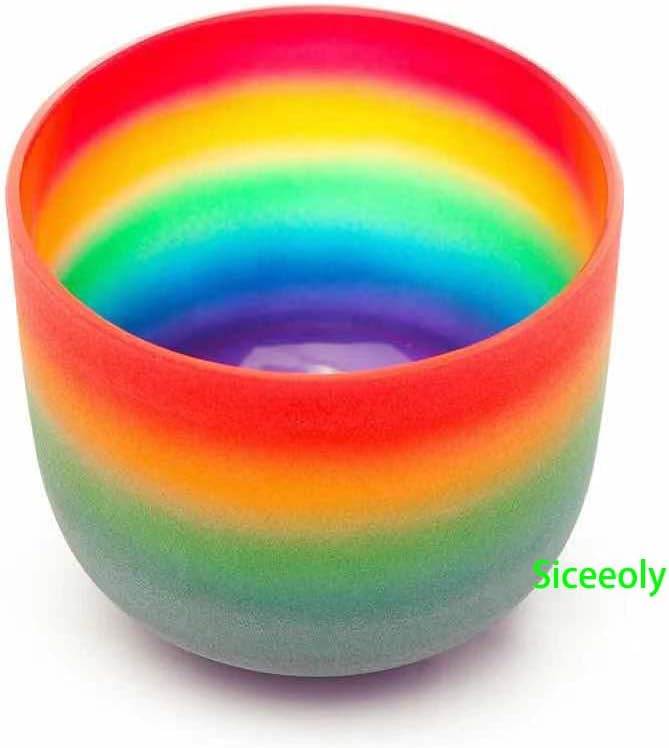 Singing Bowl 8 inch C Note 432hz Rainbow Color Root Chakra Colored Quartz Frosted Crystal Meditation Bowl Yoga Music Instrument with Carrying Case Suede Mallet O-ring