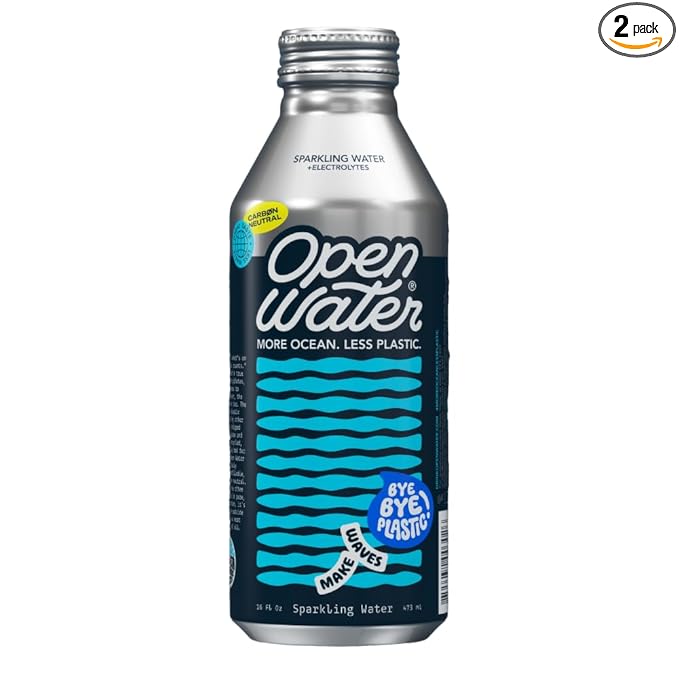 Open Water Sparkling 16oz bottles (2 cases, 24 bottles) - Sustainable Aluminum Bottled Sparkling Water With Electrolytes - 7.0 pH Balanced BPA-Free Ultra-Purified Water - Bloomnest