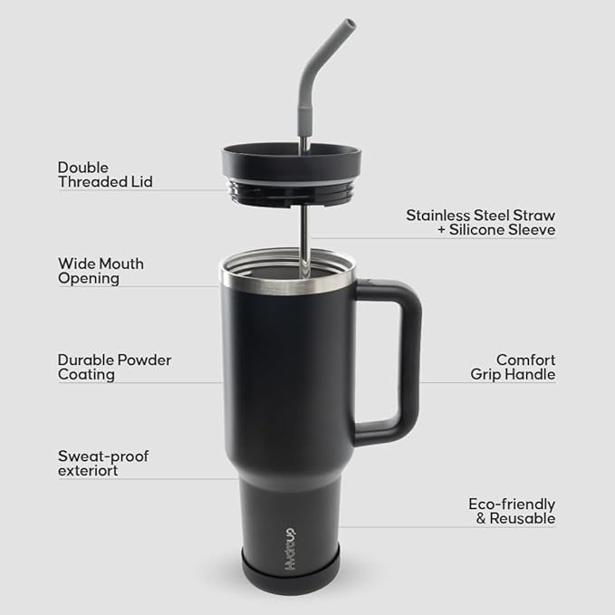 40oz Travel Tumbler Cup with Handle, Two-Way Slider Lid, Stainless Steel Straw with Silicone Tip, Vacuum Insulated Water Bottle for Hot & Cold Drinks, Great Gifts for Mom - Bloomnest
