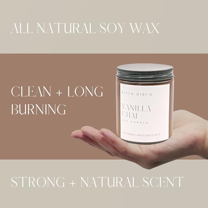 River Birch Candles Vanilla Chai Scented Candle | Premium, All-Natural, Non-Toxic, Soy Amber Jar Candles | 8.5oz 40 Hr Burn Time | Cozy Relaxing Gifts for Home - Bloomnest