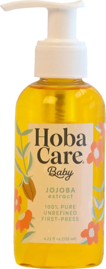 HobaCare Jojoba Baby Oil with Pump Dispenser – 100% Pure Natural Unrefined Unscented Cold-Pressed Jojoba Oil for Baby Hair, Infant Skin, Cradle Care & Body Moisture (4.22 fl oz) - Bloomnest