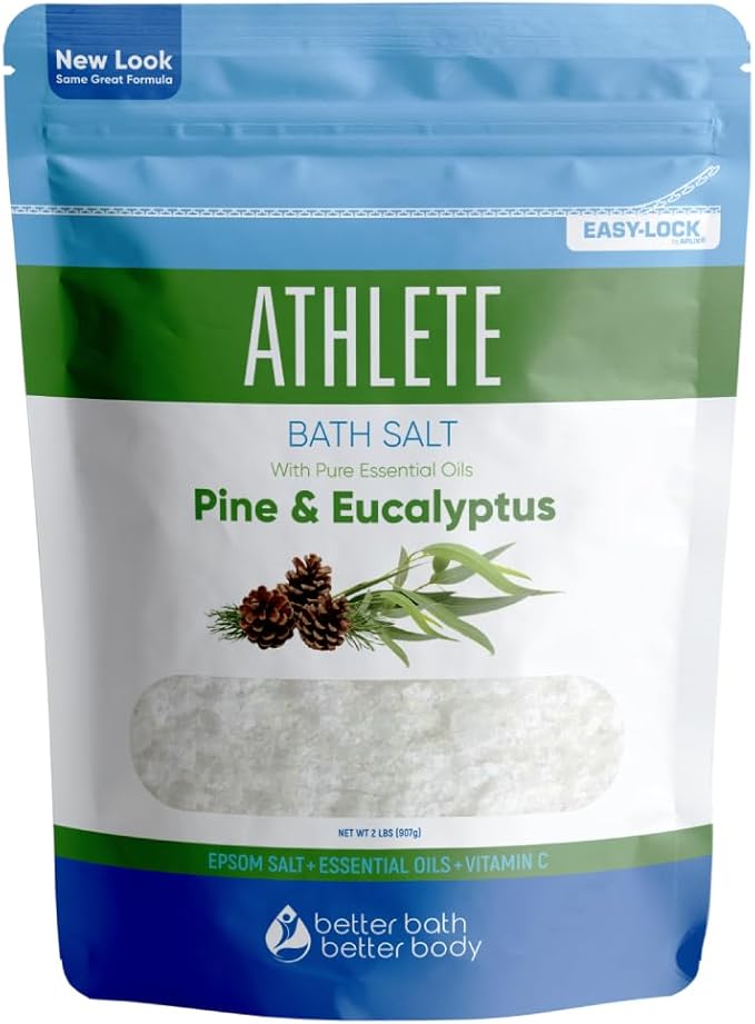 Athlete Bath Salt 32 Ounces Epsom Salt with Natural Lavender, Pine, Peppermint and Eucalyptus Essential Oils Plus Vitamin C in BPA Free Pouch with Easy Press-Lock Seal - Bloomnest