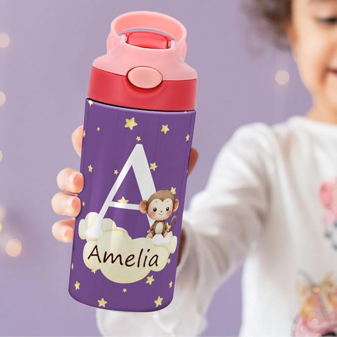 callie Personalized Animal Insulated Water Bottle for Kids, Custom 12 oz Leak Proof Lid Stainless Steel Cups with Straw, Cute Gifts for Boys Girls - Bloomnest