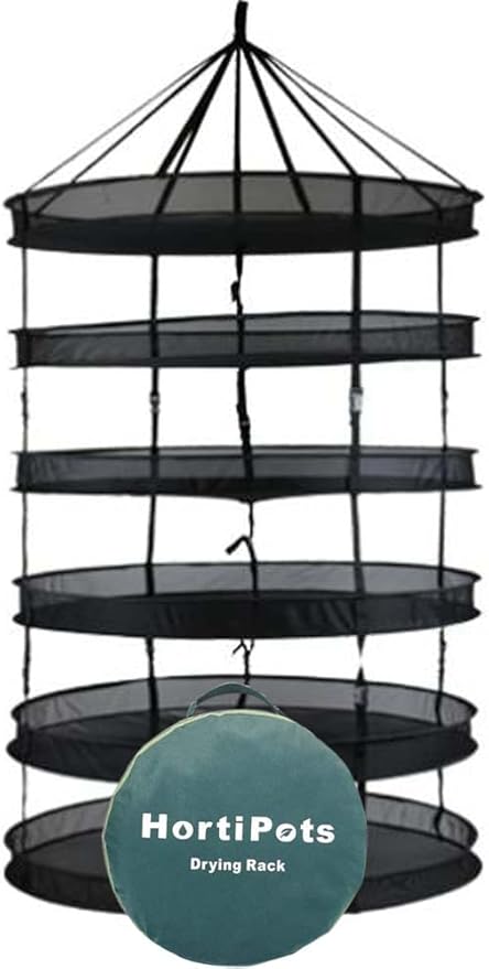 HORTIPOTS Herb Drying Rack 360 Degree Access 3 Feet Clip Adjustable Center Support Straps NO Sagging Fine Mesh Netting (Heavy Duty Clips 3FT) - Bloomnest
