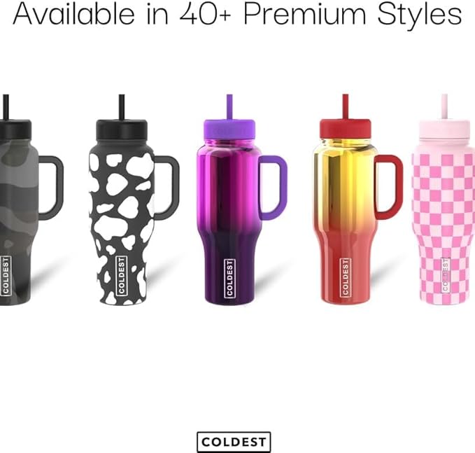 Coldest Tumbler with Handle and Straw - 100% Leak Proof Insulated Tumbler with Lid and Straw (3 Lids) - Stainless Steel Tumblers for Women & Men - Cup Holder Friendly Base, 36 oz (Monsoon) - Bloomnest