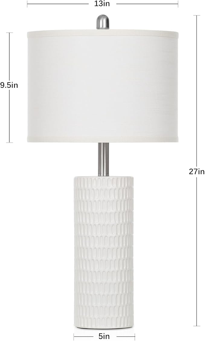 27" Ceramic Table Lamp, Farmhouse Table Lamp for Living Room, White Lamp for Bedroom, Night Stand, Modern Bedside Lamp Set of 2, End Table Lamps, White(2 Bulbs Included) - Bloomnest