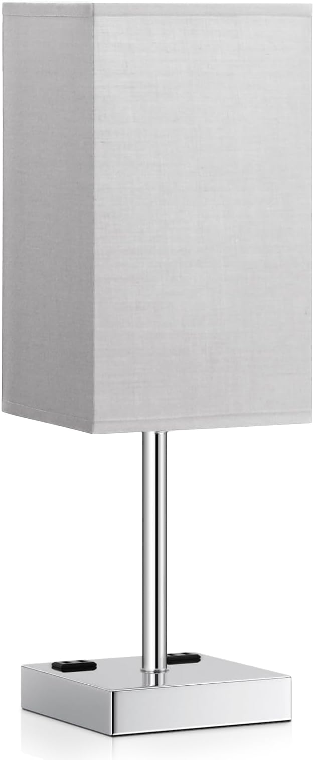 Touch Bedside Table Lamp For Nightstand - 3-Way Dimmable Night Lamp with USB A + Type C Charging Ports and two AC Outlets, Small Desk Light with E26 LED Bulb for Bedroom Living Room, GREY PLUS - Bloomnest