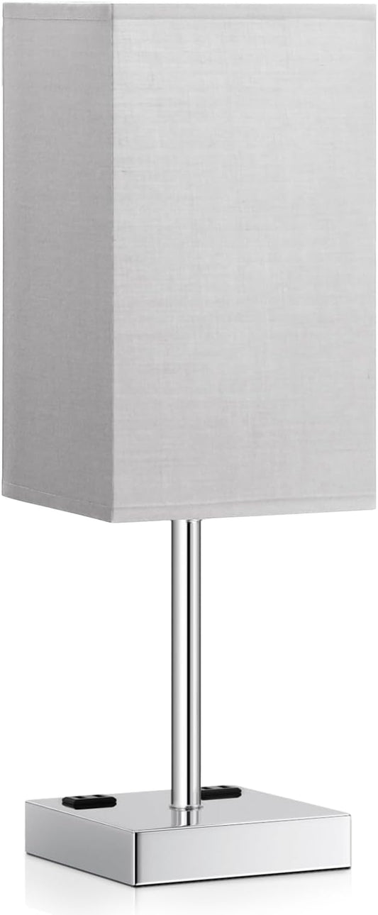 Touch Bedside Table Lamp For Nightstand - 3-Way Dimmable Night Lamp with USB A + Type C Charging Ports and two AC Outlets, Small Desk Light with E26 LED Bulb for Bedroom Living Room, GREY PLUS - Bloomnest