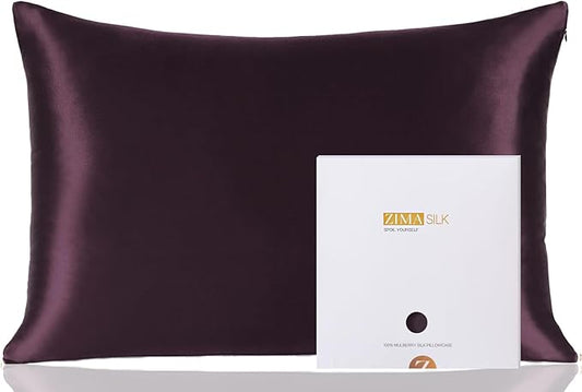 ZIMASILK 100% Pure Mulberry Silk Pillowcase for Hair and Skin Health,Soft and Smooth,Both Sides Premium Grade 6A Silk,600 Thread Count,with Hidden Zipper,1pc(Standard 20''x26'',Eggplant Purple) - Bloomnest