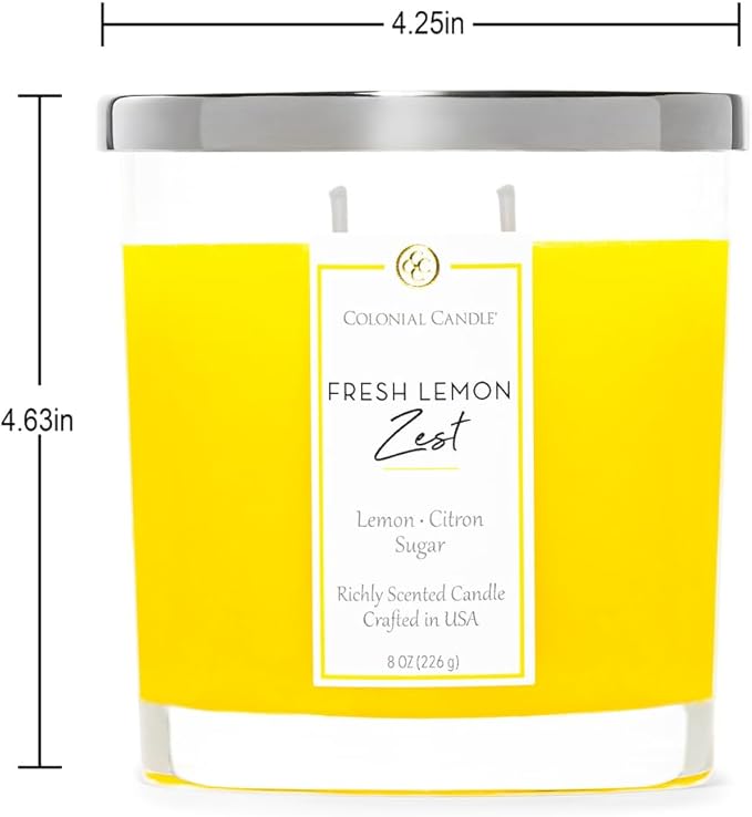 Colonial Candle Fresh Lemon Zest Scented Candle Jar, Highly Fragranced Candles for Home Scented, Mottled Wax Candle, 2 Wick, 8 oz - Made in The USA - Bloomnest