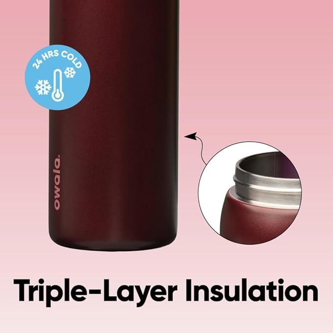Owala FreeSip Insulated Stainless Steel Water Bottle with Straw, BPA-Free Sports Water Bottle, Great for Travel, 32 Oz, Black Cherry Owala