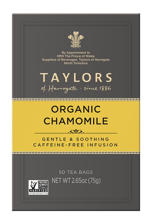 Taylors of Harrogate Organic Chamomile, Herbal Tea, Pillow Tea Bags, 50 Count (Pack of 6), Mellow, Silky & Soft, Caffeine-Free, Enjoy Hot or Iced, 300 Teabags Total - Bloomnest