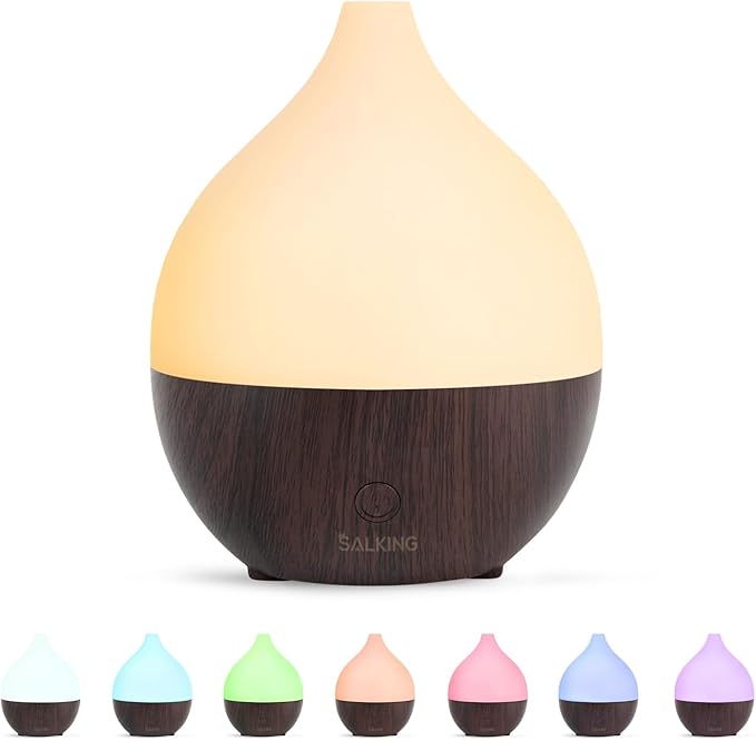 SALKING Essential Oil Diffuser, 100ml Small Aromatherapy Diffuser for Essential Oils, Auto Shut-Off Ultrasonic Diffusers, Cool Mist Humidifier with Warm White Lights, for Office Home (Dark) - Bloomnest