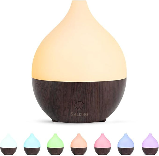 SALKING Essential Oil Diffuser, 100ml Small Aromatherapy Diffuser for Essential Oils, Auto Shut-Off Ultrasonic Diffusers, Cool Mist Humidifier with Warm White Lights, for Office Home (Dark) - Bloomnest