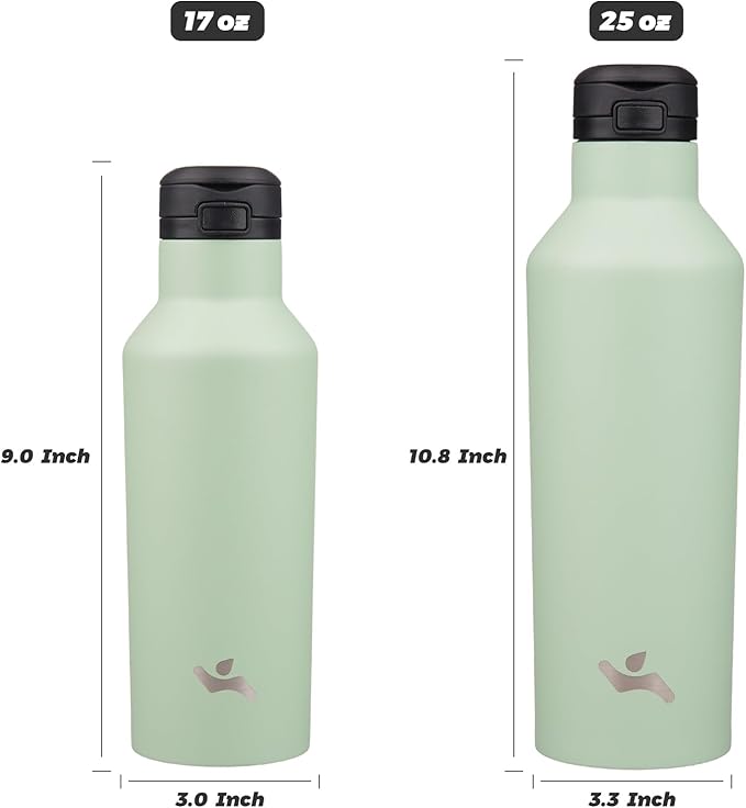 Insulated Water Bottle with Straw,25 OZ Double Wall Vacuum Stainless Steel Water Flask with 2 Lids,Macaroonn Green - Bloomnest