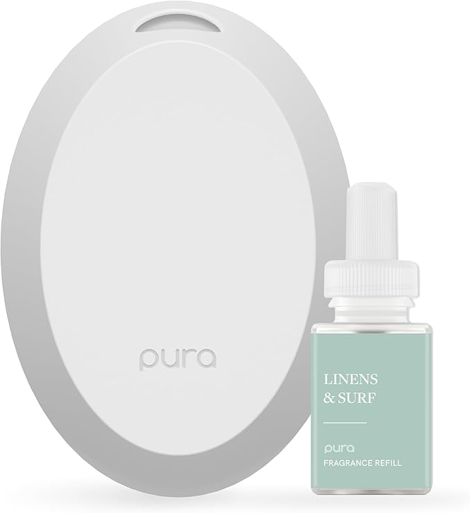 Pura Mini Smart Fragrance Diffuser for Small Spaces Adjustable Smart Home Device with LED Light & Automatic Vial Detection - Includes 1 Scent Refill; Linens & Surf - Bloomnest