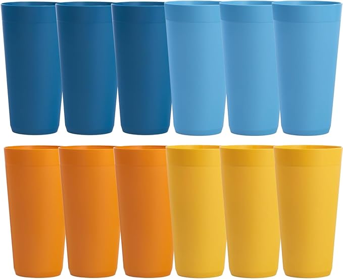 US Acrylic Newport 32 ounce Unbreakable Plastic Stackable Iced-Tea Tumblers in 4 Sunrise Colors | Set of 12 Drinking Cups | Reusable, BPA-free, Made in the USA, Top-rack Dishwasher and Microwave Safe - Bloomnest