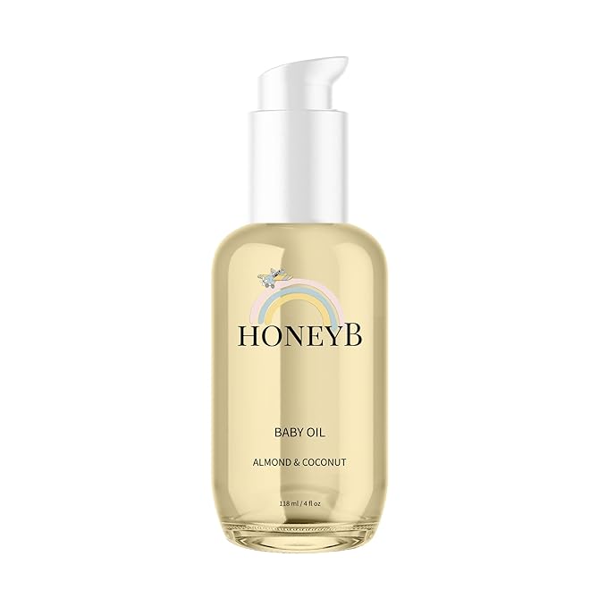 HoneyB Soothing Baby Oil with Almond & Coconut Oils for Increased Hydration - Clean and Plant-Based Baby Coconut Oil for Newborn, Baby Massage Oil, Coconut Baby Oil, 4oz - Bloomnest