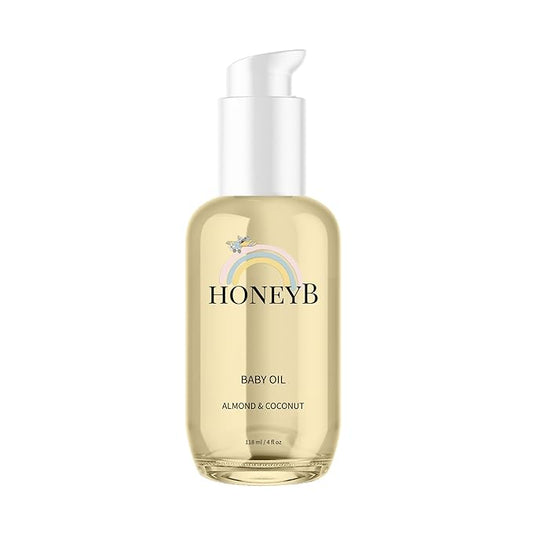 HoneyB Soothing Baby Oil with Almond & Coconut Oils for Increased Hydration - Clean and Plant-Based Baby Coconut Oil for Newborn, Baby Massage Oil, Coconut Baby Oil, 4oz - Bloomnest