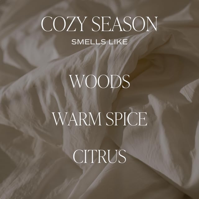 Sweet Water Decor Cozy Season Candle, 12oz Sandstone Glass Jar, Autumn Scented Notes of Woods, Spice, & Citrus, 50+ Hour Burn Time, Non-Toxic Soy Wax Blend, Poured in The USA, Cotton Wick - Bloomnest