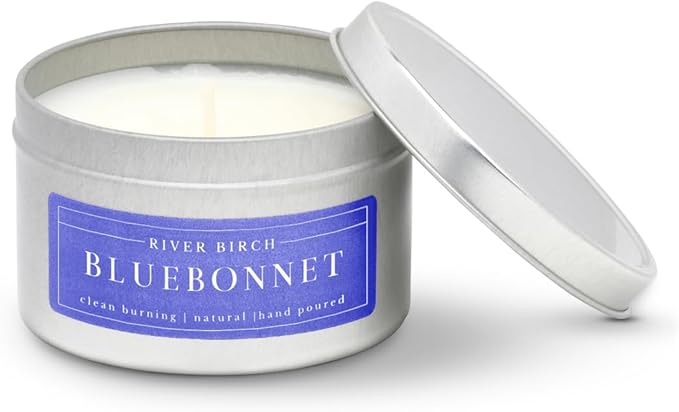 River Birch Premium, All-Natural, Non-Toxic Soy Wax Candle | Bluebonnet Scented | 8 oz. Silver Travel Tin | Cozy Relaxing Gifts for Home - Bloomnest