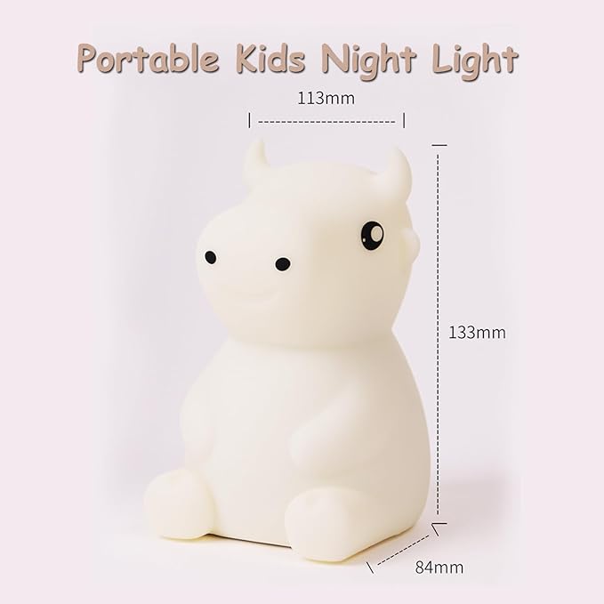 Night Light for Kids, Cute Night Lamp Bedroom Cow Nightlight for Baby Girl Boy Teem, Battery Powered Silicone Animal Night Lamp Christmas Birthday Gifts - Bloomnest