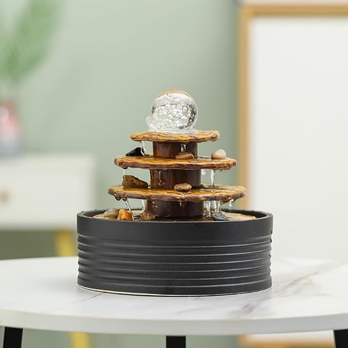 Outdoor and Indoor Ceramic Fountain Waterfall Water Feature Tabletop Home Office Kitchen Decoration (Black)