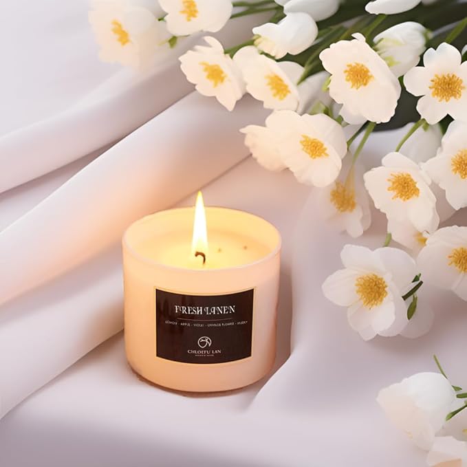 Chloefu LAN Fresh Linen Candles Laundry Candles Non-Toxic Air Freshening Scented Candle Decorative Pet Odor Eliminator for Home Luxury Scented Soy Jar Candle for Bathroom Decor 7.1 oz 2 Pack - Bloomnest