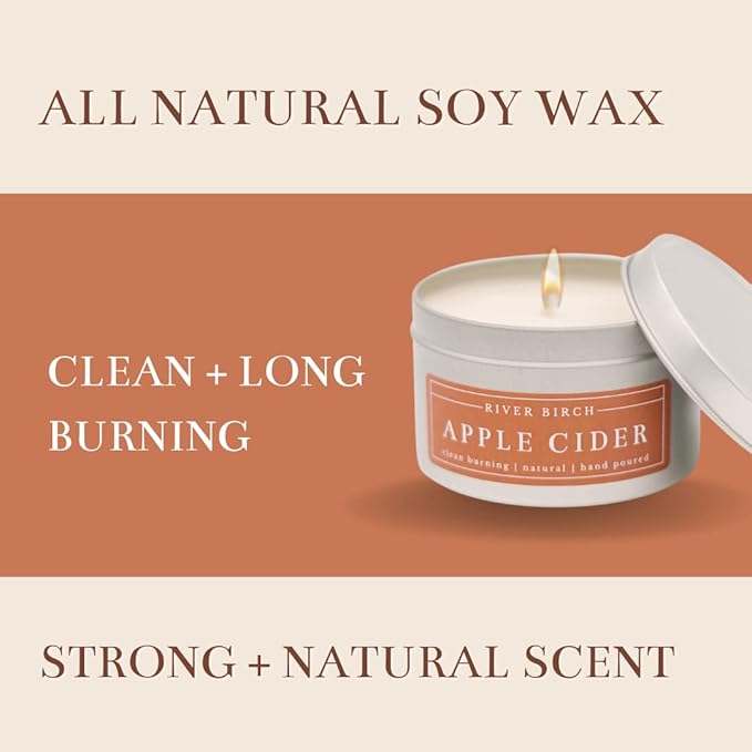River Birch Candles Apple Cider Scented Candle | Premium, All-Natural, Non-Toxic, Soy Candles | 8 oz. Silver Tin Travel Candle | Cozy Relaxing Gifts for Home - Bloomnest