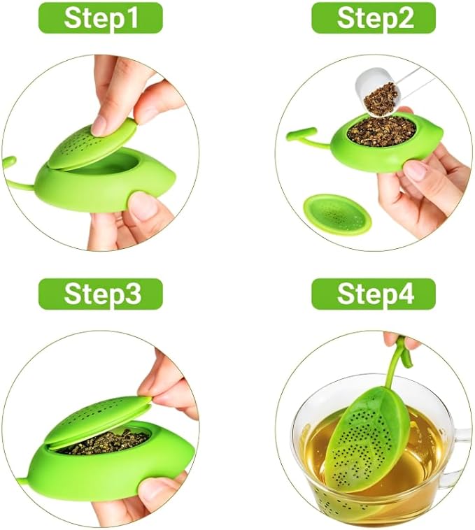 Cute Tea Infuser Silicone Tea Strainer Filters, Fine Mesh with Built-in Plunger Reusable Two Sides Strainers for Loose Tea/Tea Bag/Herbal/Spice Portable Teaware Accessories, Green-1 Pack - Bloomnest