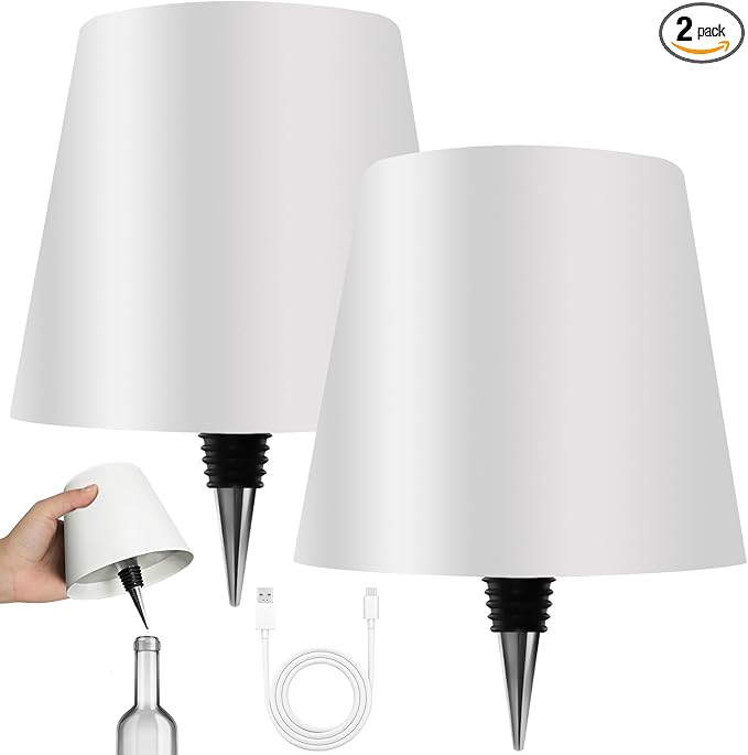 2025 New Wireless Bottle Lamp - LED Bottle Lights for Liquor & Wine Bottles, Cordless Lampshade, Whiskey Bottle Top Light, Bottle Stopper Night Light Kit, Rechargeable 3-Tone Touch-Dimmable 2 PCS - Bloomnest