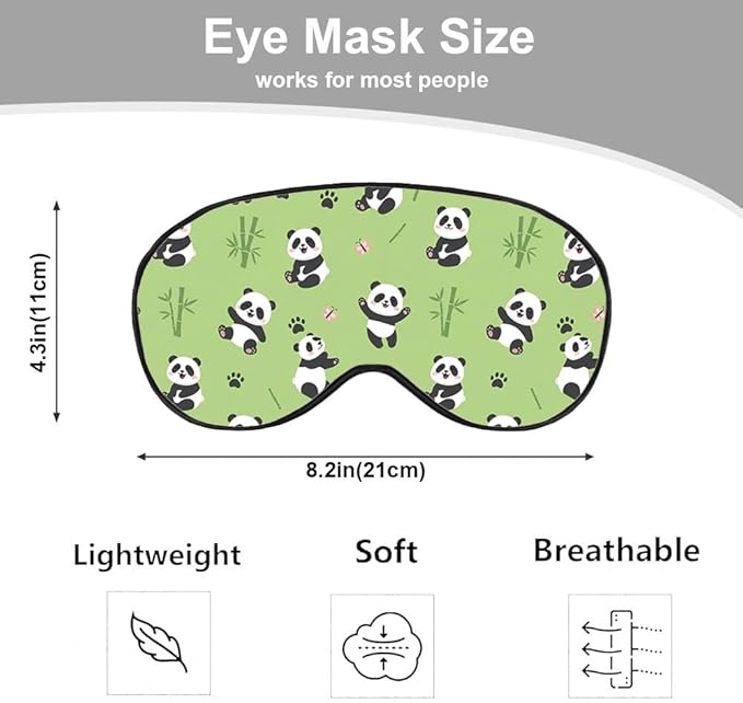 Funny Panda Silk Eye Mask Sleep Mask Cute Pandas Pandas Bamboo Butterfly Cartoon Green Eye Mask with Adjustable Strap Lightweight for Women Work Travel Night Sleep - Bloomnest