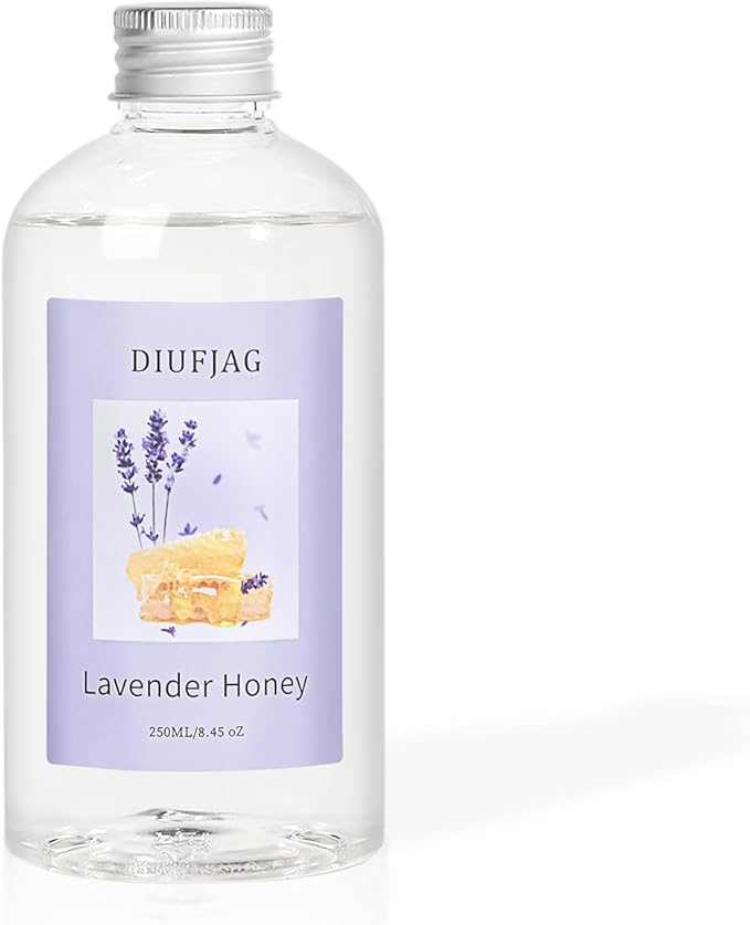 Lavender Honey Diffuser with 20 Black Fiber Sticks, 200ml (6.7 oz) Diffusers for Home Essentials Bathroom,Last up to 60 Days - Bloomnest
