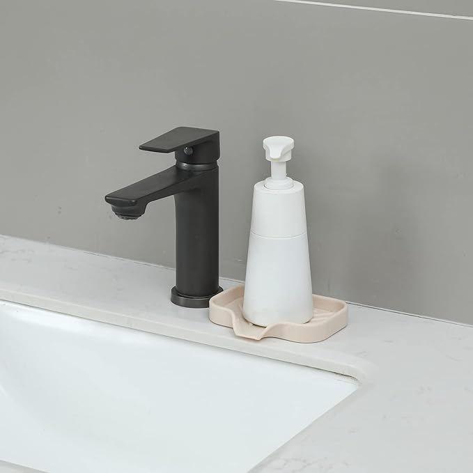 Silicone Bathroom Soap Dishes with Drain Spout-Bathroom and Kitchen Sink Organizer,Sponge Holder,Dish Soap Tray,Perfect for Dispenser,Scrubber,Bottle,Cup on Sink or Counter-Tapioca 4.9"×3.2" - Bloomnest