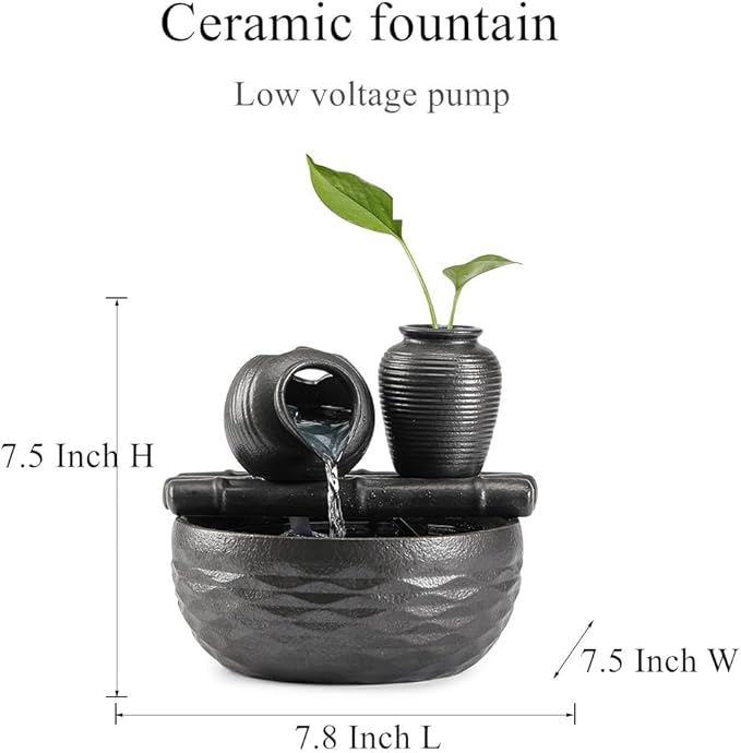 Ceramic Tabletop Desktop Fountain Water Feature Decoration Indoor Home Office - Bloomnest