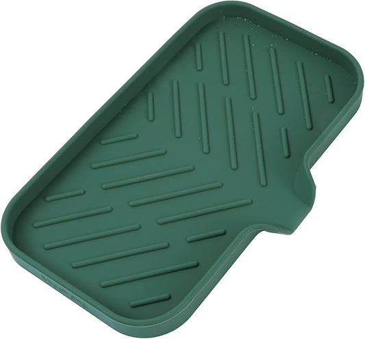 Silicone Bathroom Soap Dishes with Drain Spout-Bathroom and Kitchen Sink Organizer,Sponge Holder,Dish Soap Tray,Perfect for Dispenser,Scrubber,Bottle,Cup on Sink or Counter-Green 9.6"×5.3" - Bloomnest