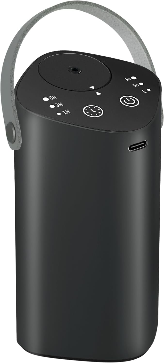 Waterless Essential Oil Diffuser with Handle, Scent Diffuser for Car Home Office Bathroom with Timer, Small Rechargeable Aromatherapy Diffuser, Portable Cordless Aroma Car Diffuser, Black - Bloomnest