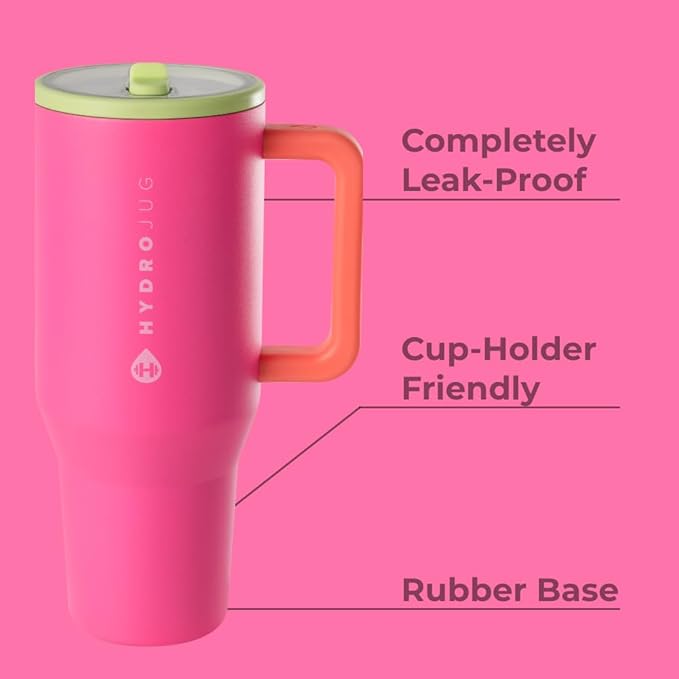 HydroJug Traveler - 40 oz Water Bottle with Handle & Flip Straw - Fits in Cup Holder, Leak Resistant Tumbler-Reusable Insulated Stainless Steel & Rubber Base - Gifts for Women & Men, Orchid - Bloomnest