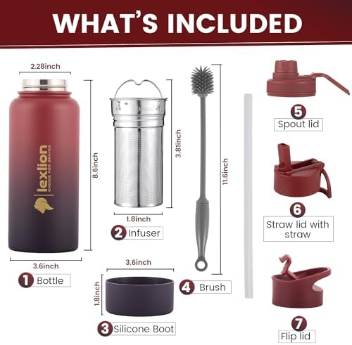 Lexlion Tea Infuser Water Bottle 32 Oz – Triple Wall Insulated Stainless Steel, Loose Leaf & Fruit Strainer, 3 Leakproof Lids, BPA-Free Silicone Sleeve, Reusable Thermal Mug - Bloomnest