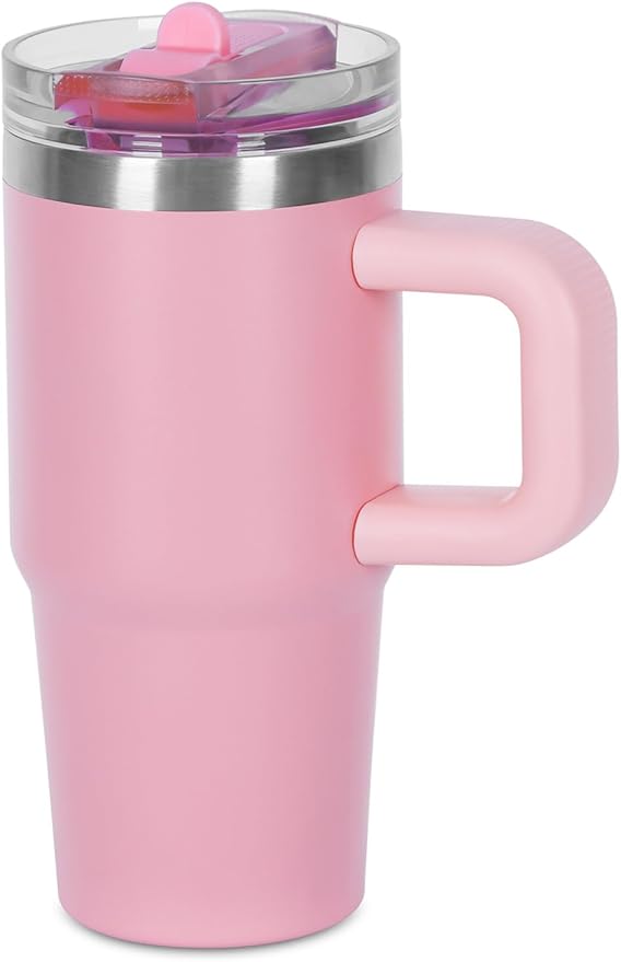 14 oz Tumbler for kids with Detachable Flip Straw Lid and handle, 100% Leak Proof 14 oz mini cup, Stainless Steel Vacuum Insulated Tumbler, Wide Mouth Easy to Clean, Keep Cold or Hot (Pink) - Bloomnest