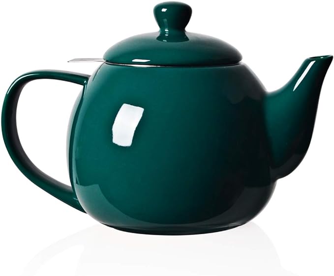 Sweejar Porcelain Teapot with Removable Stainless Steel Infuser,Microwave & Dishwasher Safe Tea Pots for Loose Tea,Tea Infuser Pots for Chrismas Women Gift (30oz Jade) - Bloomnest