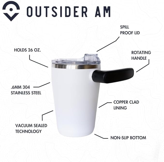 OUTSIDER Stainless Steel Vacuum Insulated Coffee Mug/Cup with Rotating Handle and Spill Proof Lid – Great Travel Tumbler for Outdoor, Home, Office – 17 ounces, Pink - Bloomnest