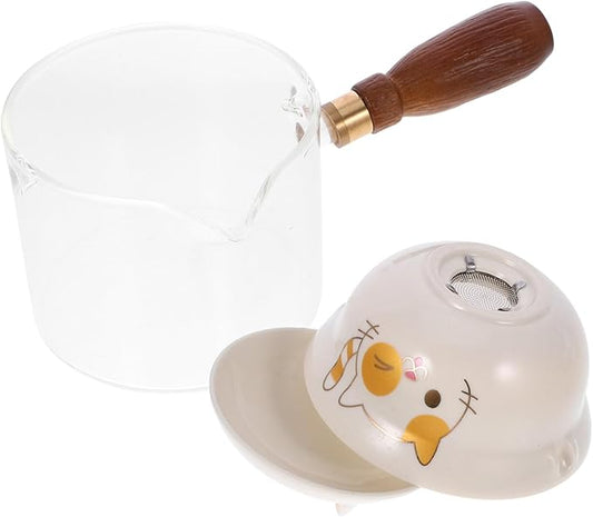 Rotatory Ceramic Teapot with Anti-scald Wooden Handle Small Capacity Household Teakettle for Home and Office Use Comfortable Grip Side Handle Water Pot for Easy Pouring and