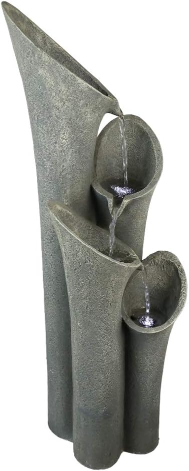 Faux Stone Patio Water Fountain 33 1/2", Bell 4-Tier Cascading Floor Fountain Indoor Outdoor Waterfall Feature with LED Lights for Home Garden Decor