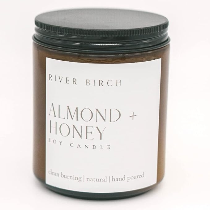 River Birch Candles Almond + Honey Scented Candle | Premium, All-Natural, Non-Toxic, Soy Amber Jar Candles | 8.5oz 40 Hr Burn Time | Cozy Relaxing Gifts for Home - Bloomnest