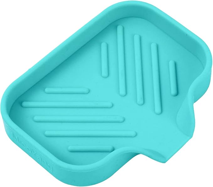 Silicone Bathroom Soap Dishes with Drain Spout-Bathroom and Kitchen Sink Organizer,Sponge Holder,Dish Soap Tray,Perfect for Dispenser,Scrubber,Bottle,Cup on Sink or Counter-Mint 4.9"×3.2" - Bloomnest