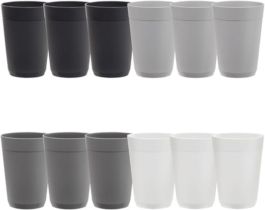 US Acrylic Newport 10 ounce Unbreakable Plastic Stackable Juice Tumblers in Grey Stone | Set of 12 Drinking Cups | Reusable, BPA-free, Made in the USA, Top-rack Dishwasher and Microwave Safe - Bloomnest